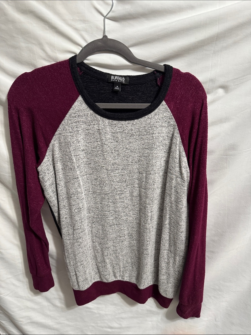 Buffalo David Bitton Heather Gray & Burgundy Raglan Top